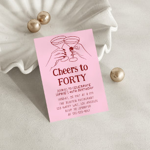 Pink Cocktail “Cheers to Forty 40th Birthday Invitation