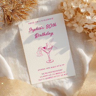 Pink Cocktail Party 30th Birthday Retro Martini Invitation