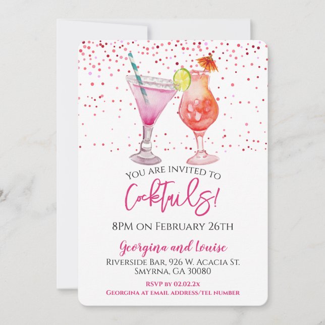 Pink Cocktail Party Drinks Invitation (Front)