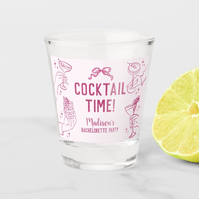 Pink Cocktail Party Retro Bachelorette Favours Shot Glass (Front)