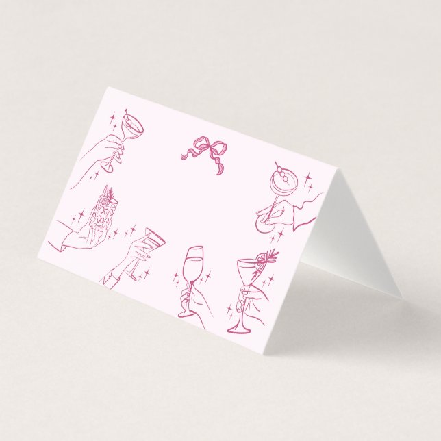 Pink Cocktail Party Retro Table Place Cards (Front)