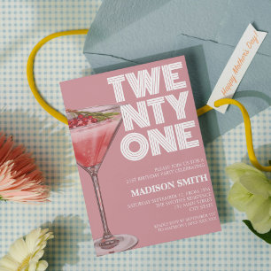 Pink Cocktail Theme 21st Birthday Party for Her Invitation