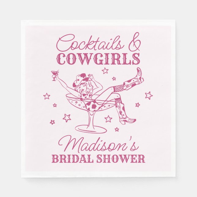 Pink Cocktails and Cowgirls Rodeo Bridal Shower Napkin (Front)