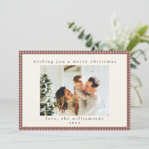 Pink Cocoa Brown Gingham Check Family Christmas Holiday Card