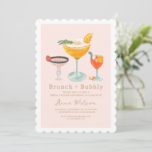 Pink Coctails Brunch Bubbly Blush Bridal Shower Invitation
