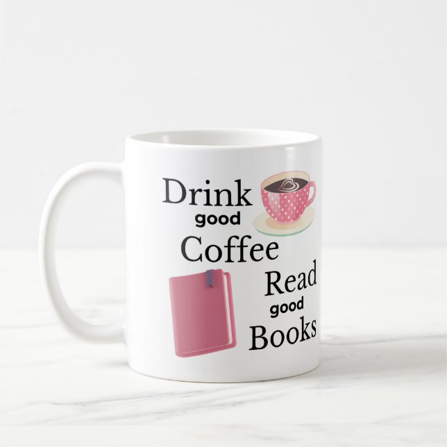 Pink Coffee and Book Lover Mug (Left)