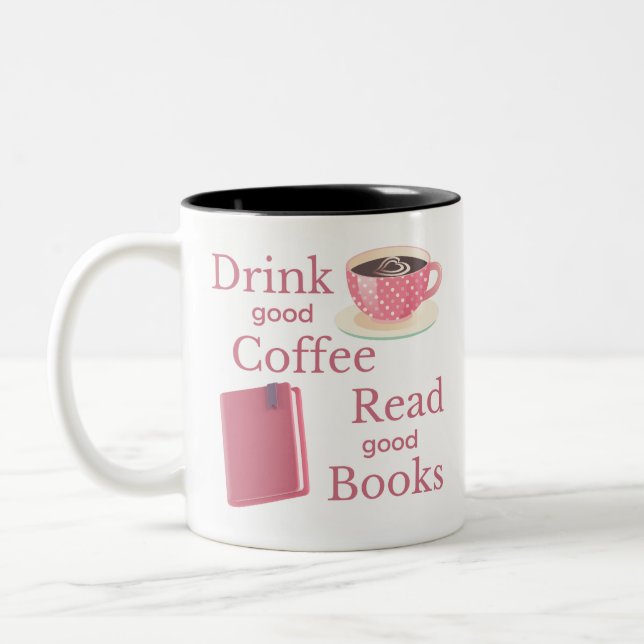 Pink Coffee and Book Lover Mug (Left)