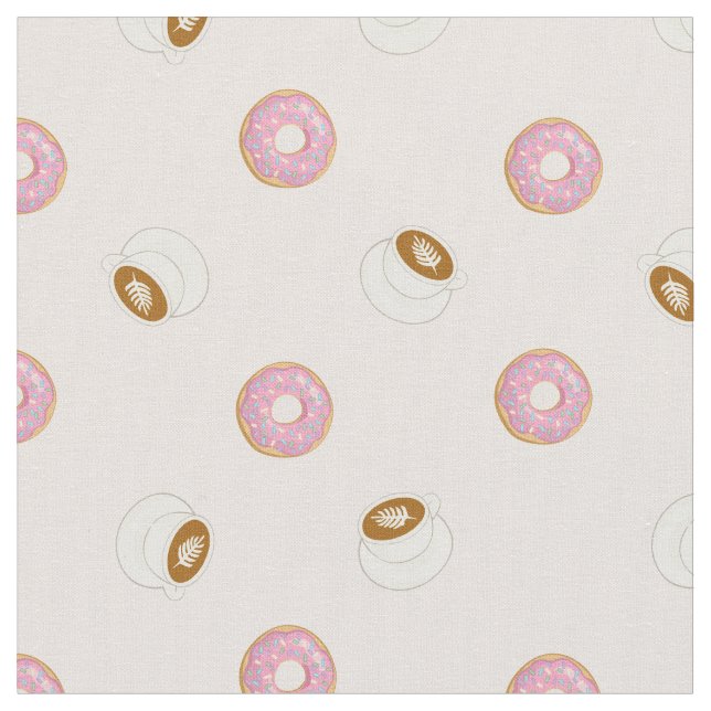 Pink Coffee and Donuts Fabric (Close Up)