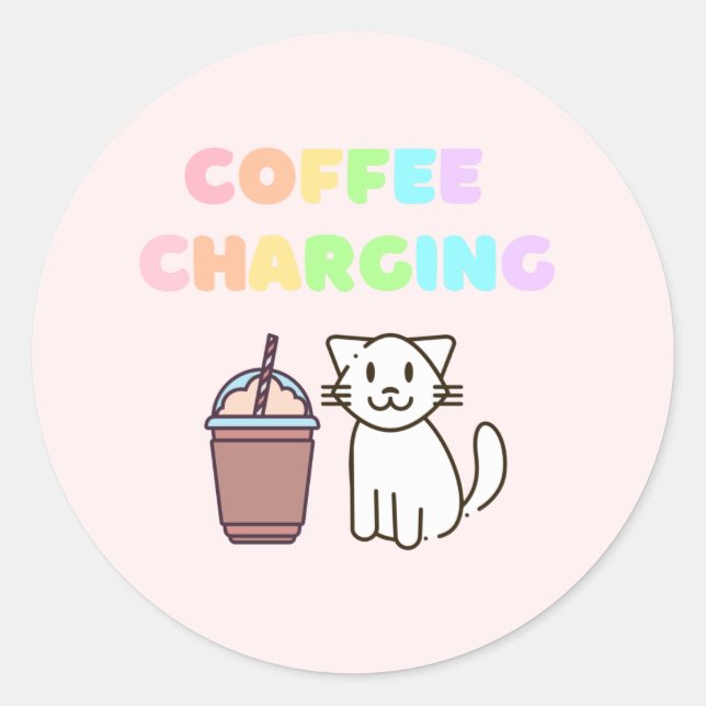 Pink Coffee&Cat classic round sticker (Front)