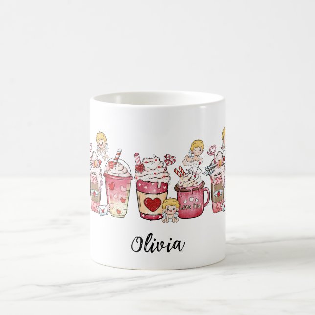 PINK COFFEE CUPS CUPID VALENTINE'S DAY NAME MUG  (Center)