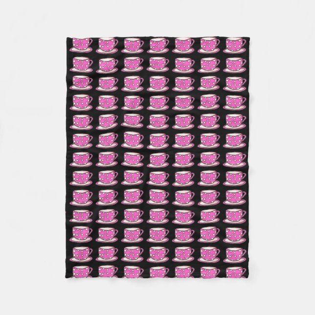 Pink Coffee Cups Fleece Blanket (Front)