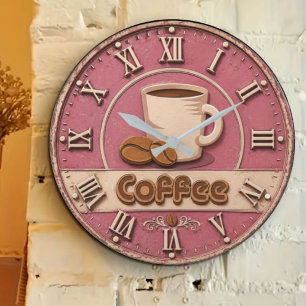 Pink Coffee Feminine Coffee Bar Decor Large Clock