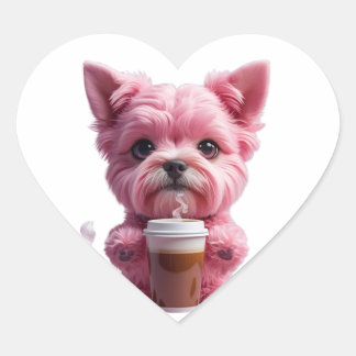 pink coffee puppy heart sticker