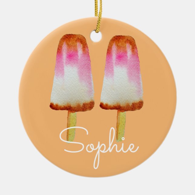 Pink cola popsicles girl's theme sweets name ceramic tree decoration (Front)