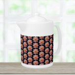 Pink Collarette Dahlia Floral Pattern on Black<br><div class="desc">White ceramic teapot with lid that features the photo image of a pink Collarette Dahlia flower on a black background and printed in a repeating pattern. A lovely,  floral design!</div>