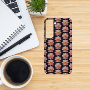 Pink Collarette Dahlia Floral Pattern on Black Samsung Galaxy Case