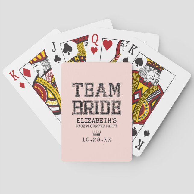 Pink Collegiate Team Bride Bachelorette Party Playing Cards (Back)