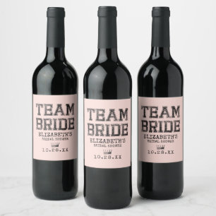 Pink Collegiate Team Bride Bridal Shower Wine Label
