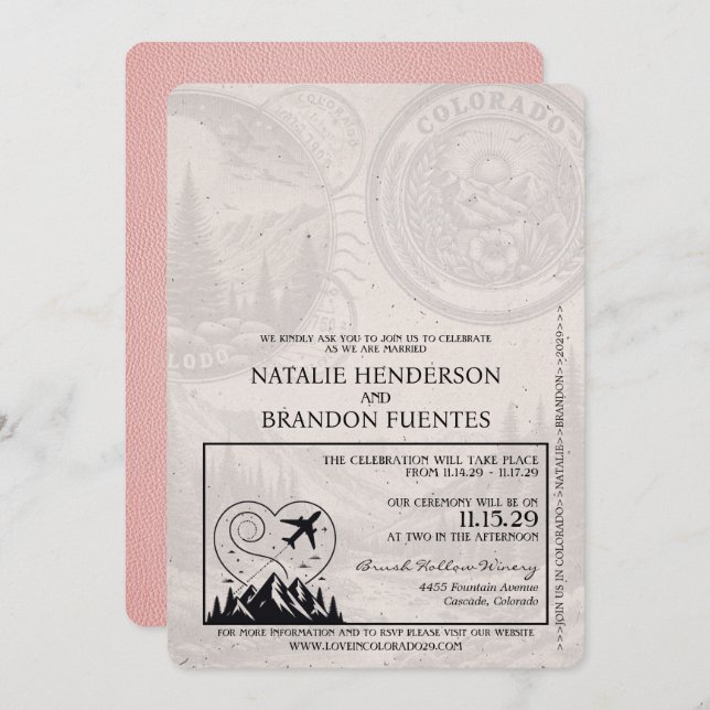 Pink Colorado Passport Wedding Invitation (Front/Back)