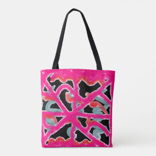 PINK COLORED WITH BLACK PATTERNS FOR WOMEN TOTE BAG