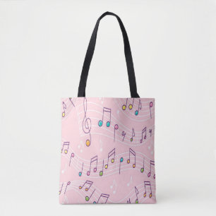pink colorful music note musician musical tote bag