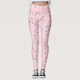 Pink colorful music note pattern musician musical leggings