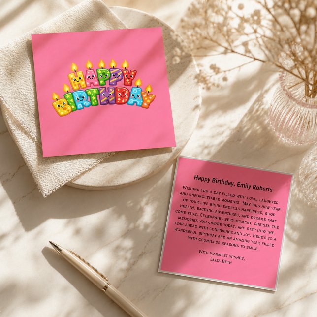 Pink colour birthday square business card (Creator Uploaded)