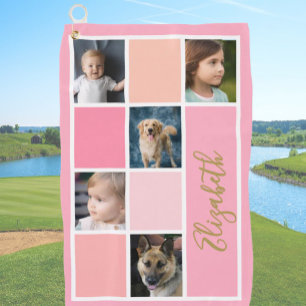 Pink Colour Block Custom Template Family Photos Golf Towel