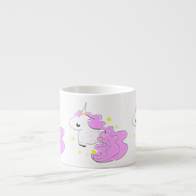 Pink colour cartoon unicorns with stars baby mug (Front)