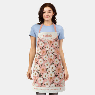 Pink colour daisies botanical personalised apron