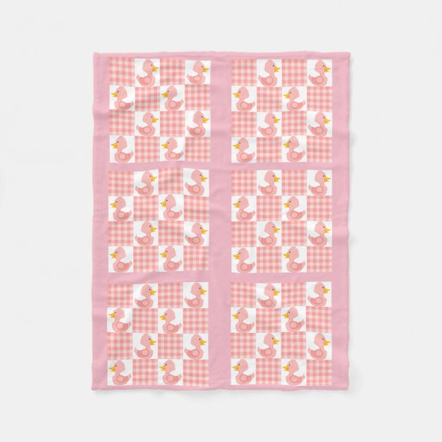 Pink Colour Quilt Duckies Design Fleece Blanket (Front)