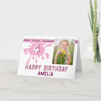 Pink Colour Splash 3 Photo Birthday Card for Girls