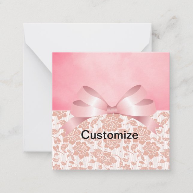Pink Colour with Lace Customisable Flat Note Card (Front)