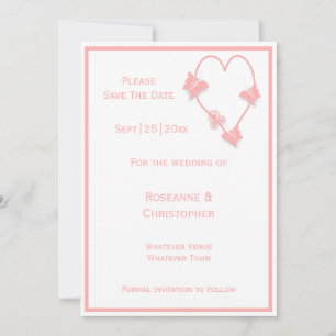 Pink Coloured Butterflies Heart Design Wedding Save The Date
