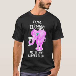 Pink Coloured Elephant With Martini Glass T-Shirt