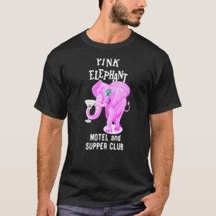 Pink Coloured Elephant With Martini Glass T-Shirt