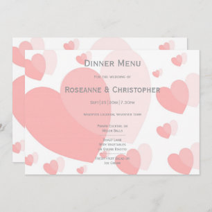 Pink Coloured Hearts Design Wedding Menu