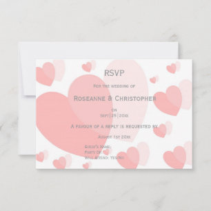 Pink Coloured Hearts Design Wedding RSVP Card