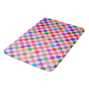 Pink Colourful Chequered Pattern Bath Mat