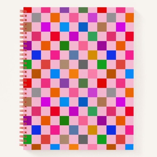 Pink Colourful Chequered Pattern  Notebook (Front)
