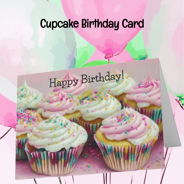 Pink Colourful Cupcakes Fun Art Birthday Card (Cupcake Art Fun Birthday Card)