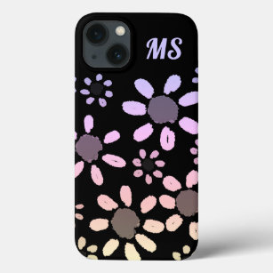 Pink Colourful Daisy Flowers on Black iPhone 13 Case