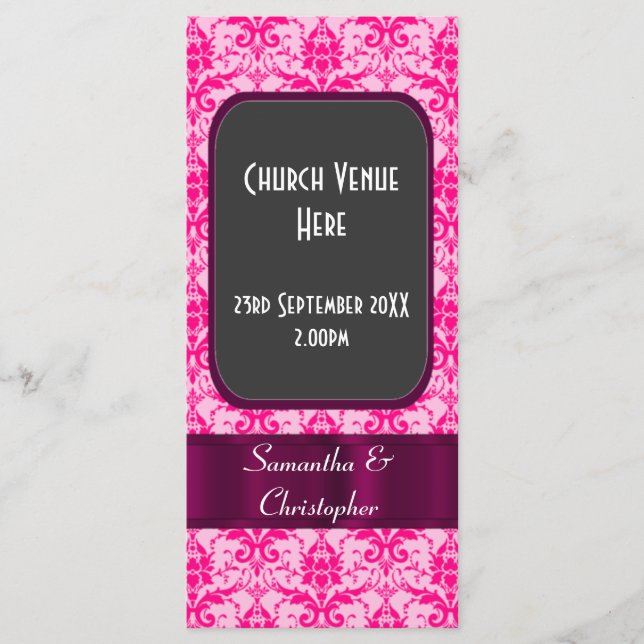 Pink colourful damask wedding program programme (Front)