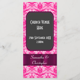 Pink colourful damask wedding program programme