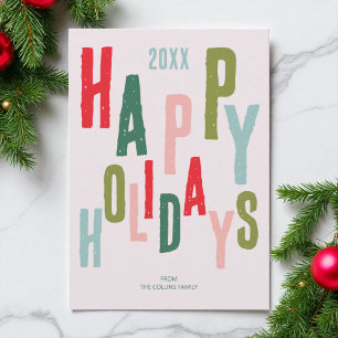 Pink Colourful Festive Happy Holidays Christmas Holiday Card
