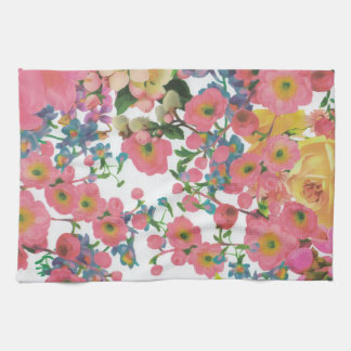 Pink colourful Floral botanical Flowers Tea Towel