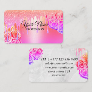 Pink Colourful Glitter Sparkling Drips Business Card