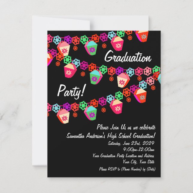 Pink Colourful Lanterns Graduation Party Invitatio Invitation (Front)