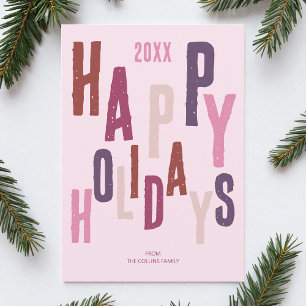 Pink Colourful Modern Happy Holidays Christmas Holiday Card