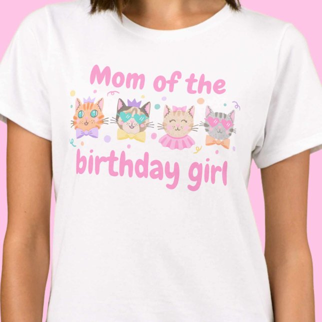 Pink Colourful Mum of the Birthday Girl Kitty Cat T-Shirt (Pink Colorful Mom of the Birthday Girl Kitty Cat T-Shirt)